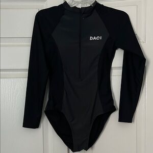 DACI Black Long-Sleeve Zip Front One-Piece Swimsuit